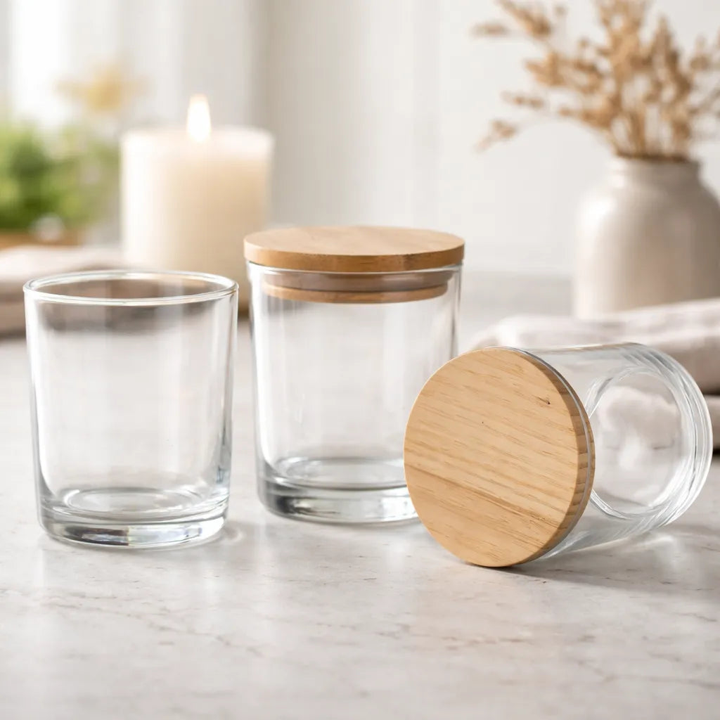 Vaso Portavelas Vidrio 8,4 Cm Tapa Bamboo Set X6 Cup Deco