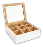 Caja Organizadora para Té de Bambú con 9 Divisiones y Tapa de Acrílico