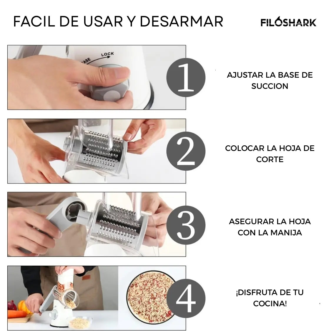 Mandolina Rallador Filoshark Giratorio De Verduras Cortador