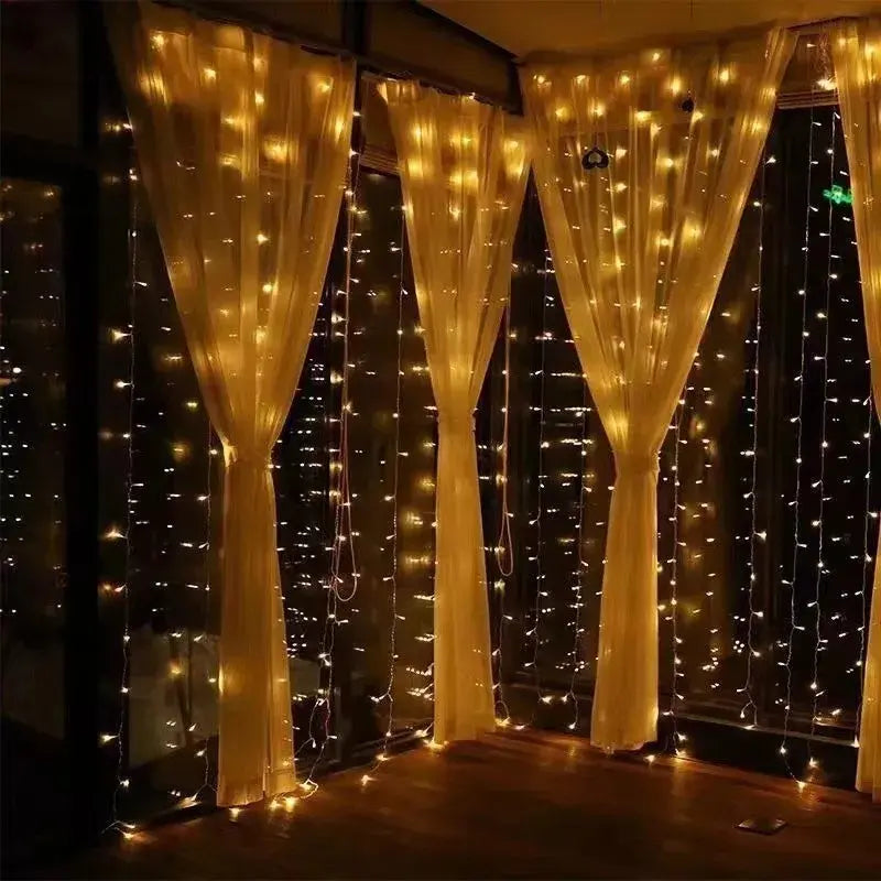 Guirnalda Cortina Led Navidad De 3x3 Metros 300leds 8 Efectos - Interconectable