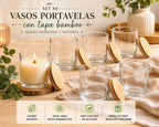 Vaso Portavelas Vidrio 8,4 Cm Tapa Bamboo Set X6 Cup Deco