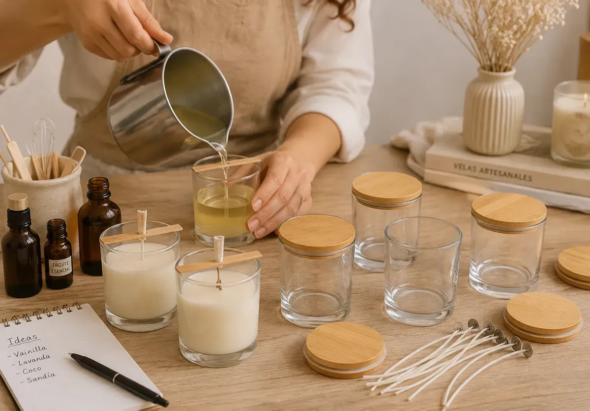 Vaso Portavelas Vidrio 8,4 Cm Tapa Bamboo Set X6 Cup Deco