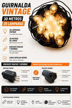 Guirnalda De Luces Focos Vintage Para Exterior 30 Metros