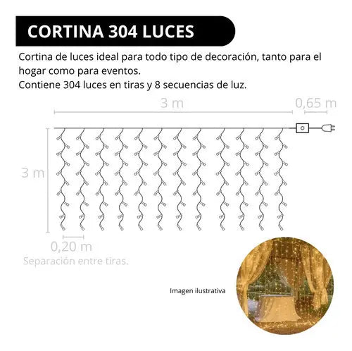 Guirnalda Cortina Led Navidad De 3x3 Metros 300leds 8 Efectos - Interconectable