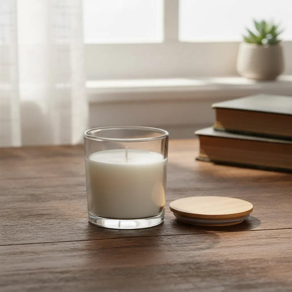 Vaso Portavelas Vidrio 8,4 Cm Tapa Bamboo Set X6 Cup Deco