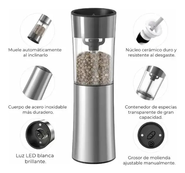 Salero/pimentero Eléctrico Winair.co Molinillo Pimentero De Plastico, Acero Inox Pack X2