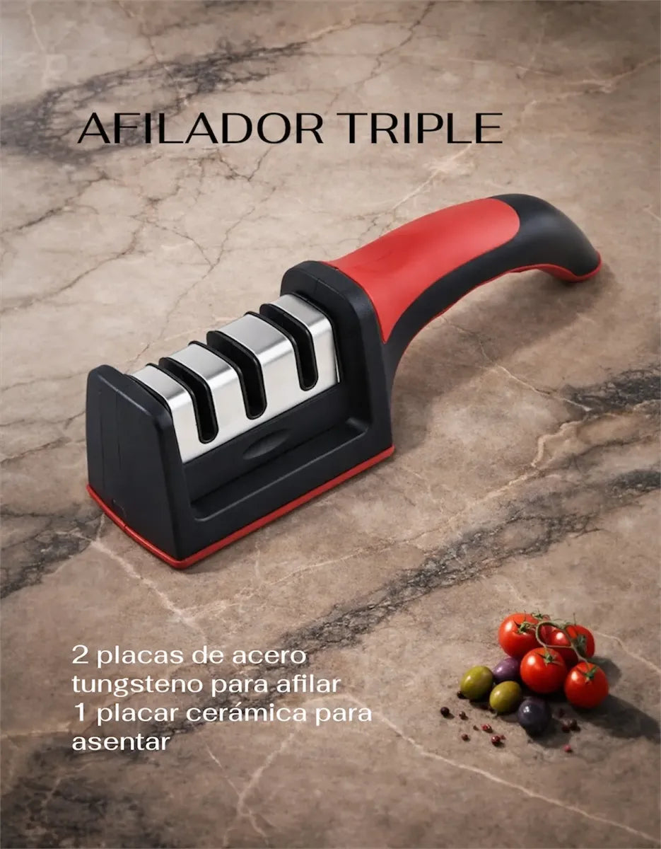 Set Cuchillos Cocina Chef Santoku Acero + Afilador Cuchillas