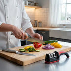 Set Cuchillos Cocina Chef Santoku Acero + Afilador Cuchillas