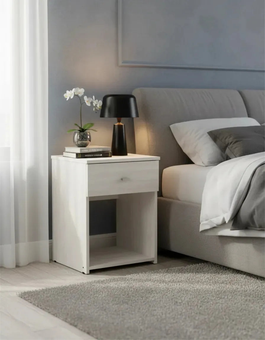 Mesa de Luz con Cajón y Correderas Metálicas 38cm - MDP 15mm Melamina