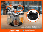 Set Condimentero Especiero Giratorio X6 Frascos Vidrio LIBERCAM COCI-10 Acero Color Negro