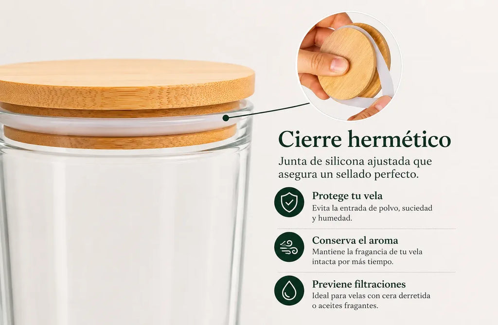 Vaso Portavelas Vidrio 8,4 Cm Tapa Bamboo Set X6 Cup Deco