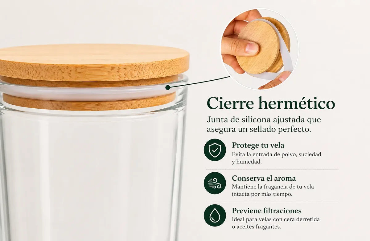 Vaso Portavelas Vidrio 8,4 Cm Tapa Bamboo Set X6 Cup Deco