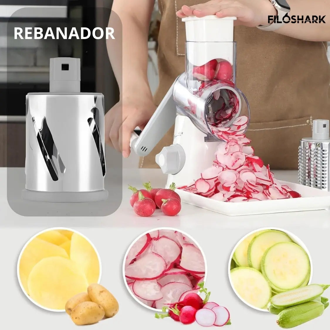 Mandolina Rallador Filoshark Giratorio De Verduras Cortador