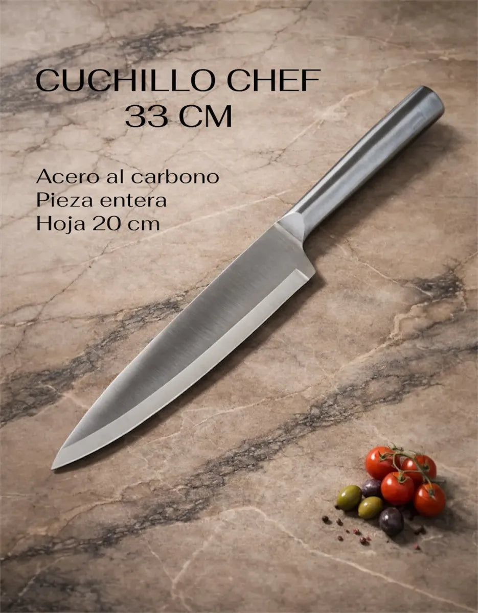 Set Cuchillos Cocina Chef Santoku Acero + Afilador Cuchillas