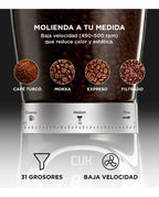Molinillo De Café Eléctrico Cuk By Gadnic 165 W Ajustable 31 Niveles Molienda Control Digital