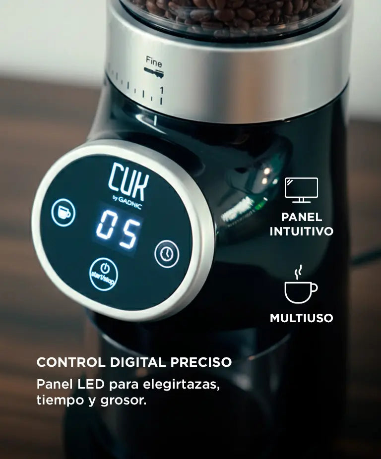 Molinillo De Café Eléctrico Cuk By Gadnic 165 W Ajustable 31 Niveles Molienda Control Digital