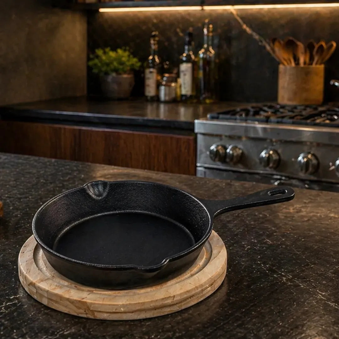 Provoletera de Hierro Fundido con Base de Madera Waffy, Antiadherente para Cocina y Parrilla