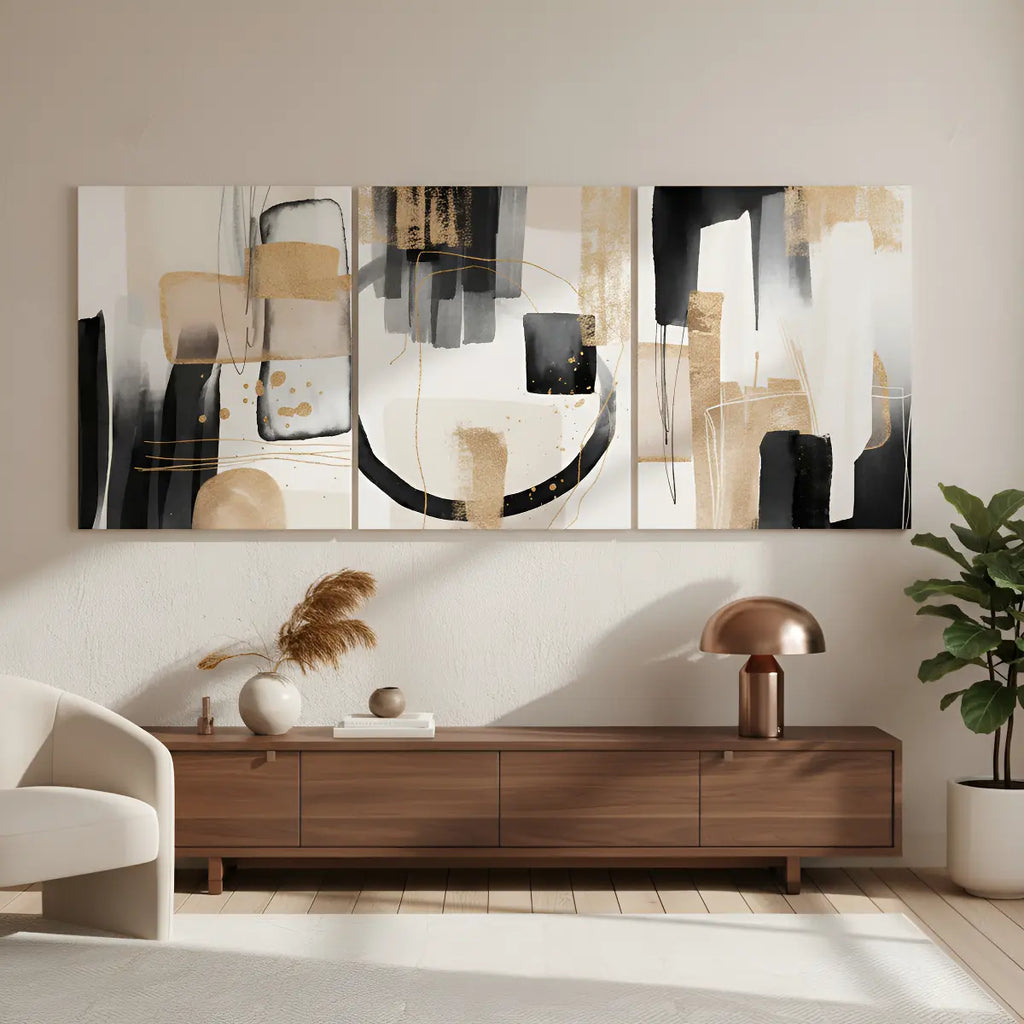 Cuadro Abstracto Triptico 130x52cm Decorativo Moderno