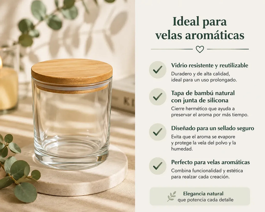 Vaso Portavelas Vidrio 8,4 Cm Tapa Bamboo Set X6 Cup Deco