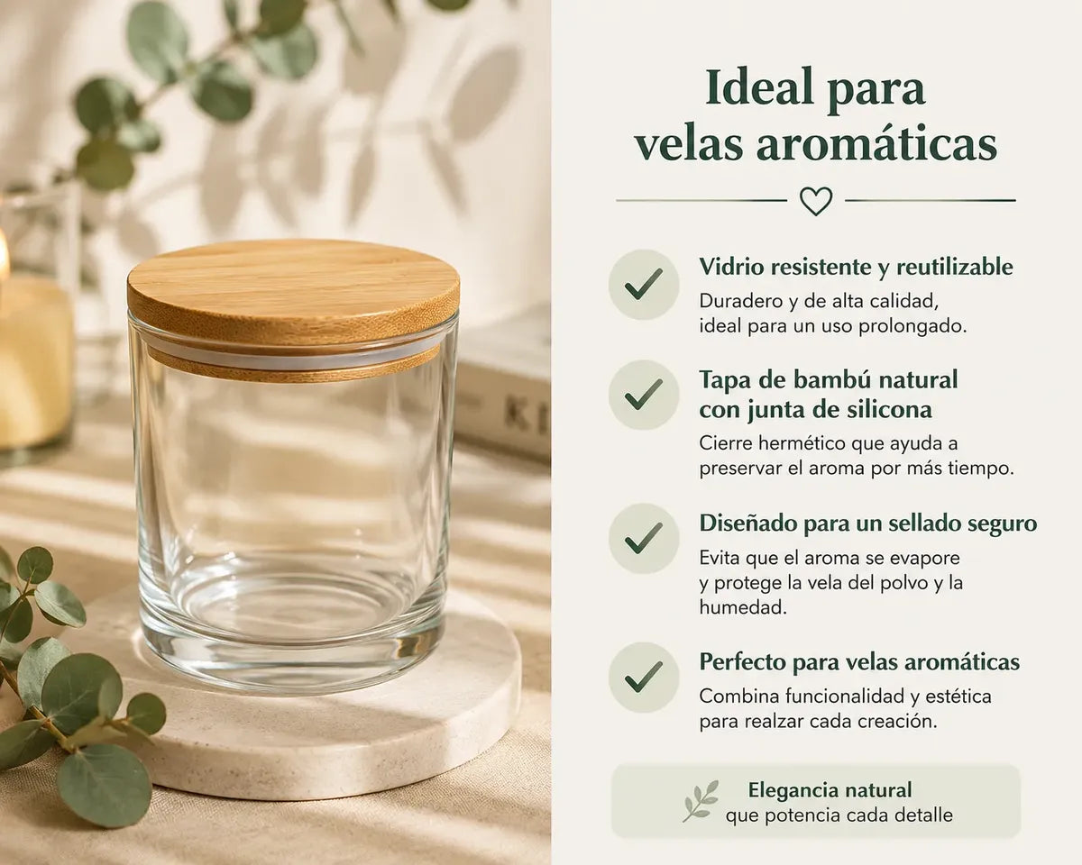Vaso Portavelas Vidrio 8,4 Cm Tapa Bamboo Set X6 Cup Deco