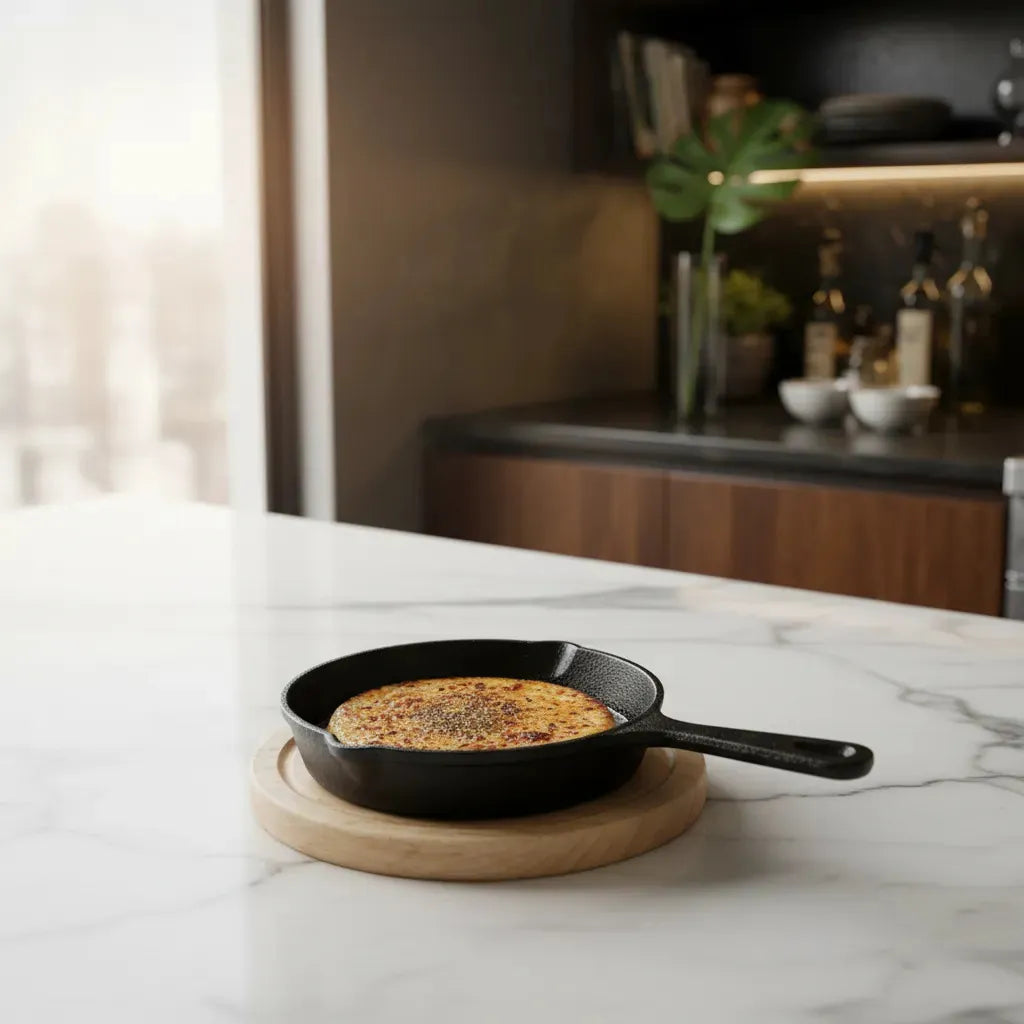 Provoletera de Hierro Fundido con Base de Madera Waffy, Antiadherente para Cocina y Parrilla