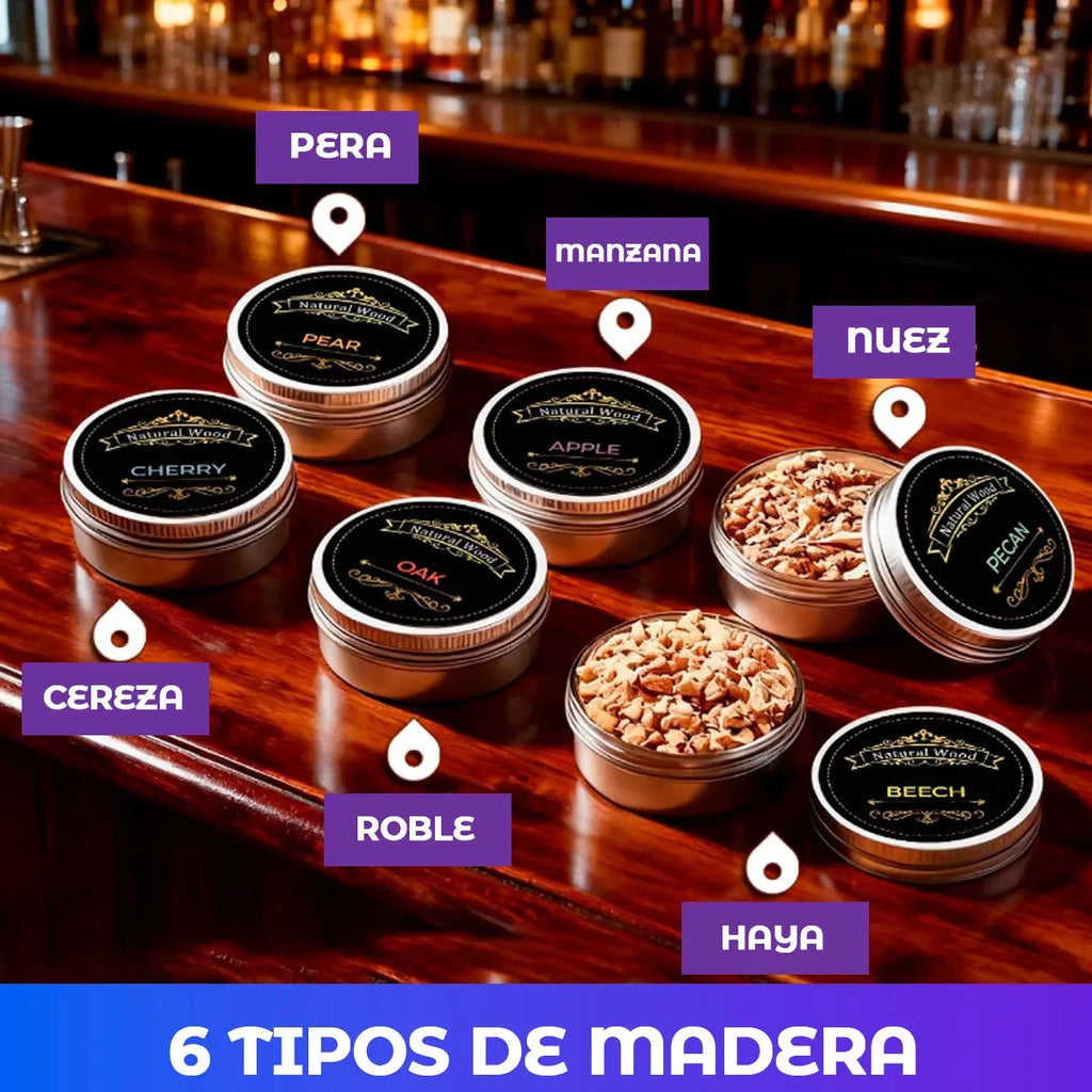 Ahumador Eléctrico Whisky 6 Gustos Madera Recargable Luz Led Negro