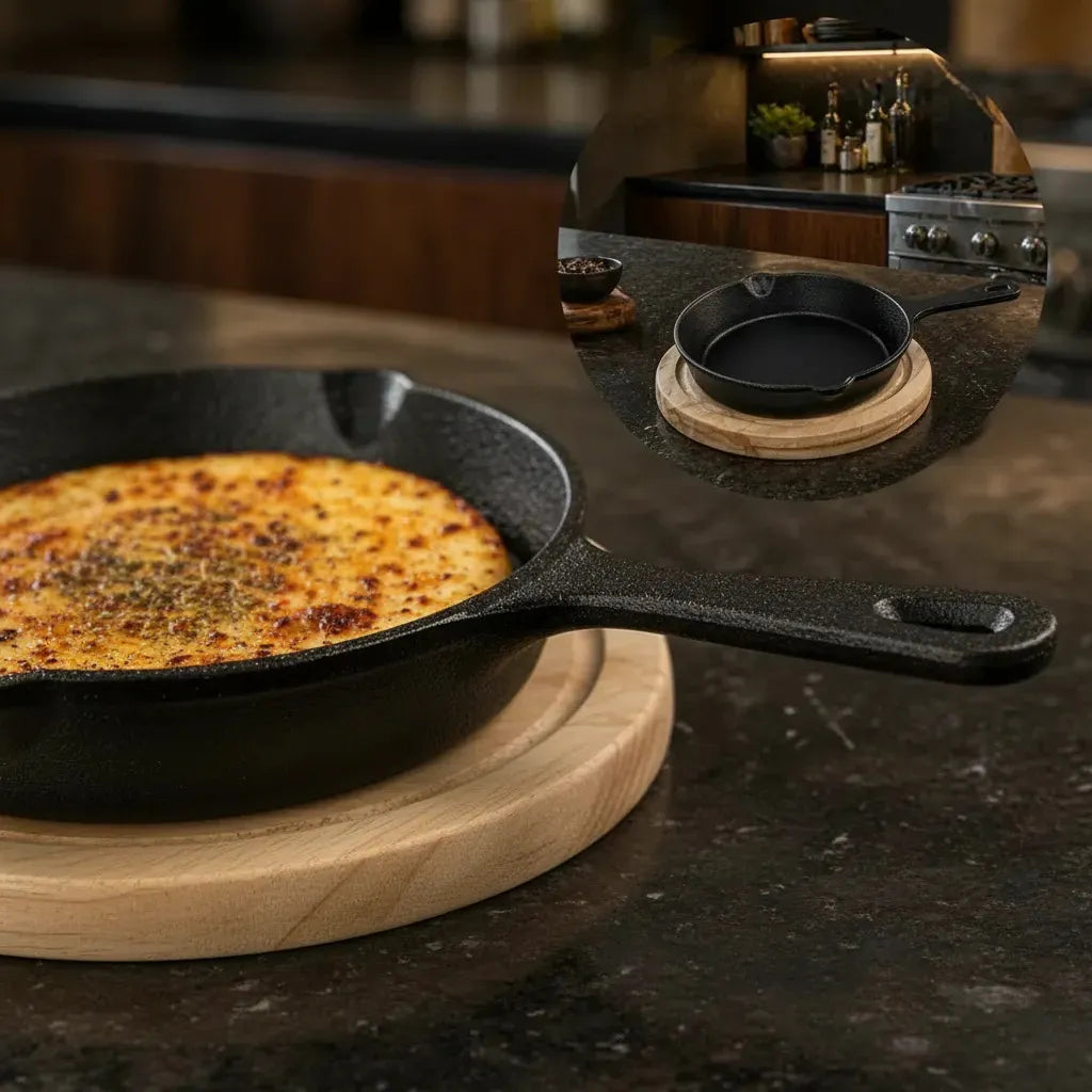 Provoletera de Hierro Fundido con Base de Madera Waffy, Antiadherente para Cocina y Parrilla