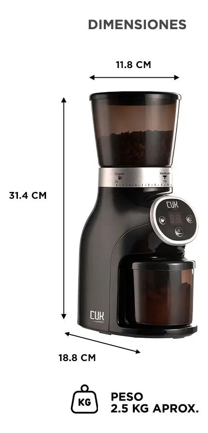 Molinillo De Café Eléctrico Cuk By Gadnic 165 W Ajustable 31 Niveles Molienda Control Digital