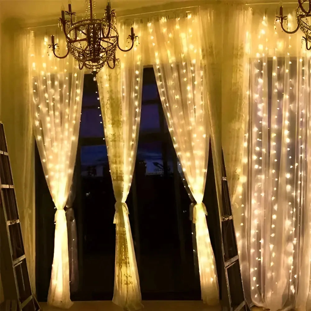 Guirnalda Cortina Led Navidad De 3x3 Metros 300leds 8 Efectos - Interconectable