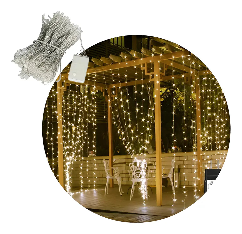 Guirnalda Cortina Led Navidad De 3x3 Metros 300leds 8 Efectos - Interconectable