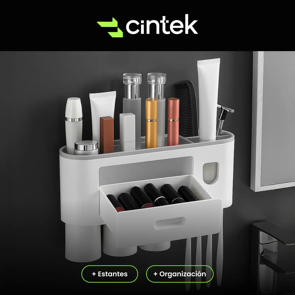 Dispenser Automatico Pasta Dental Porta Cepillos Baño Cintek Pared