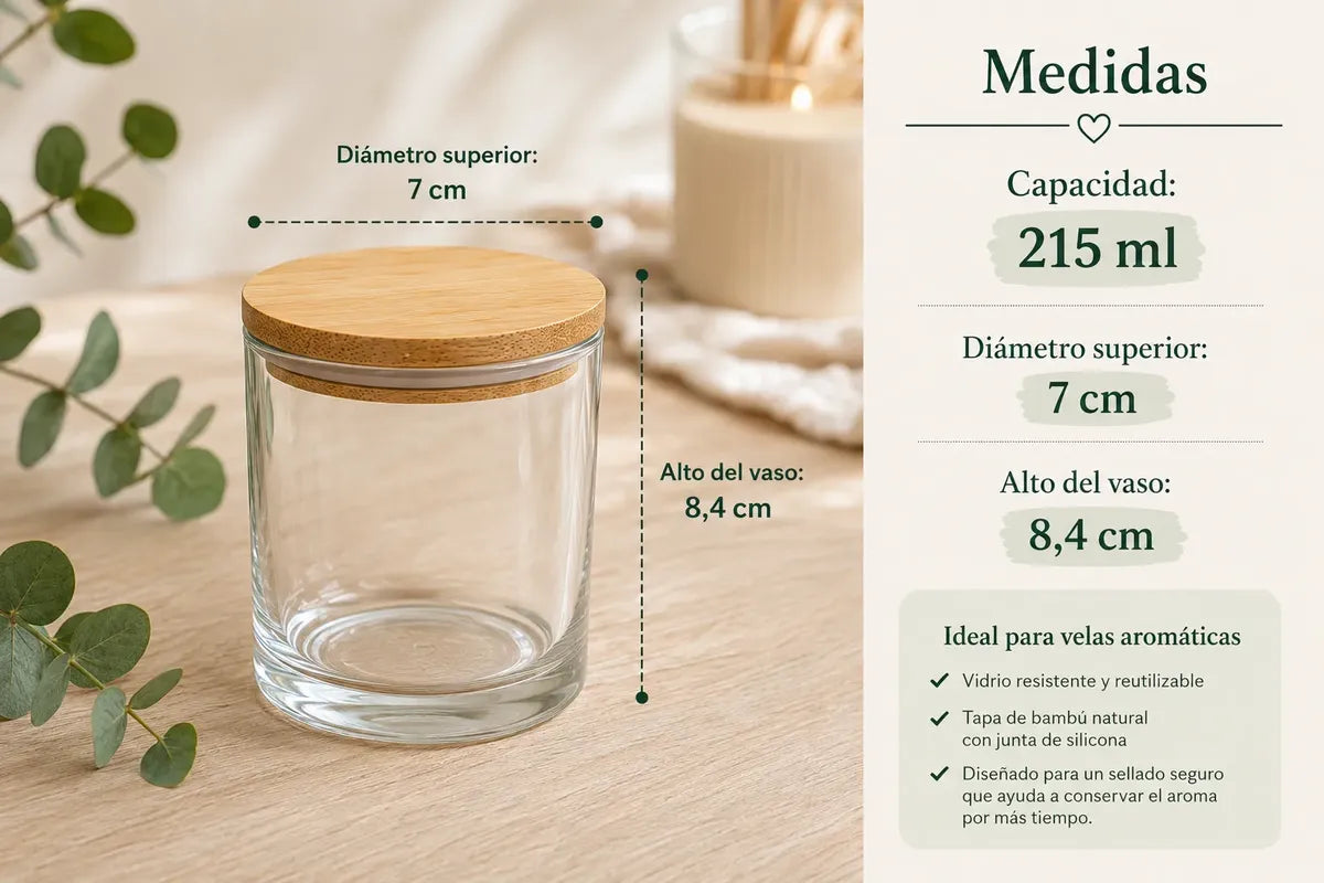 Vaso Portavelas Vidrio 8,4 Cm Tapa Bamboo Set X6 Cup Deco