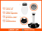 Set Condimentero Especiero Giratorio X6 Frascos Vidrio LIBERCAM COCI-10 Acero Color Negro