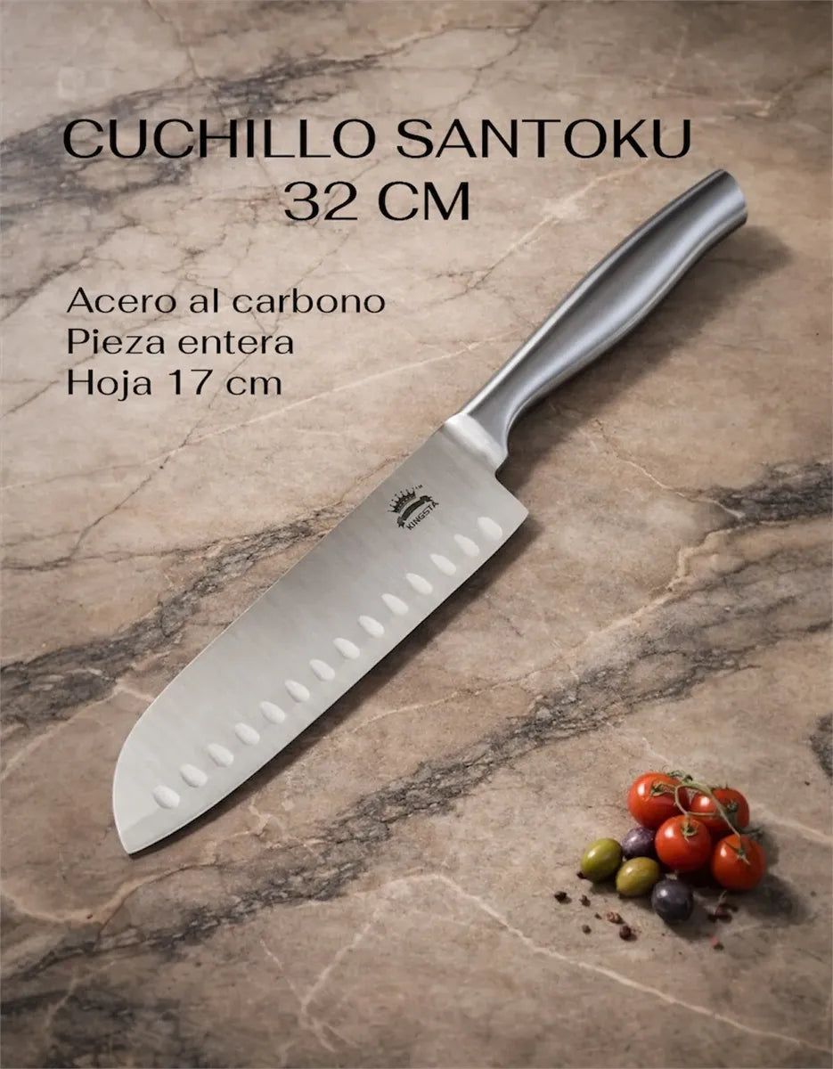 Set Cuchillos Cocina Chef Santoku Acero + Afilador Cuchillas