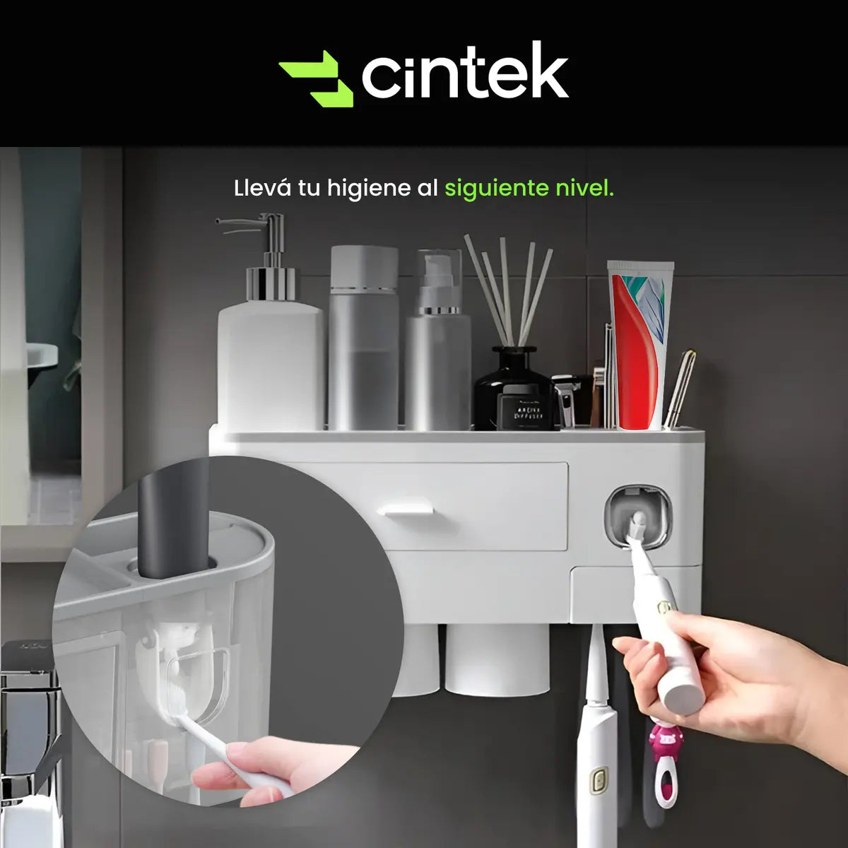 Dispenser Automatico Pasta Dental Porta Cepillos Baño Cintek Pared