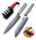 Set Cuchillos Cocina Chef Santoku Acero + Afilador Cuchillas