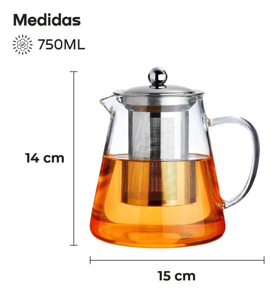 Tetera De Vidrio Termico Con Filtro Infusor Waggs Acero Inox 750ml