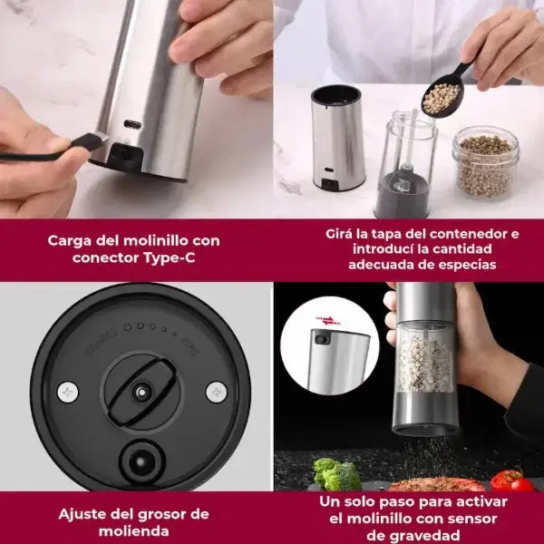 Salero/pimentero Eléctrico Winair.co Molinillo Pimentero De Plastico, Acero Inox Pack X2