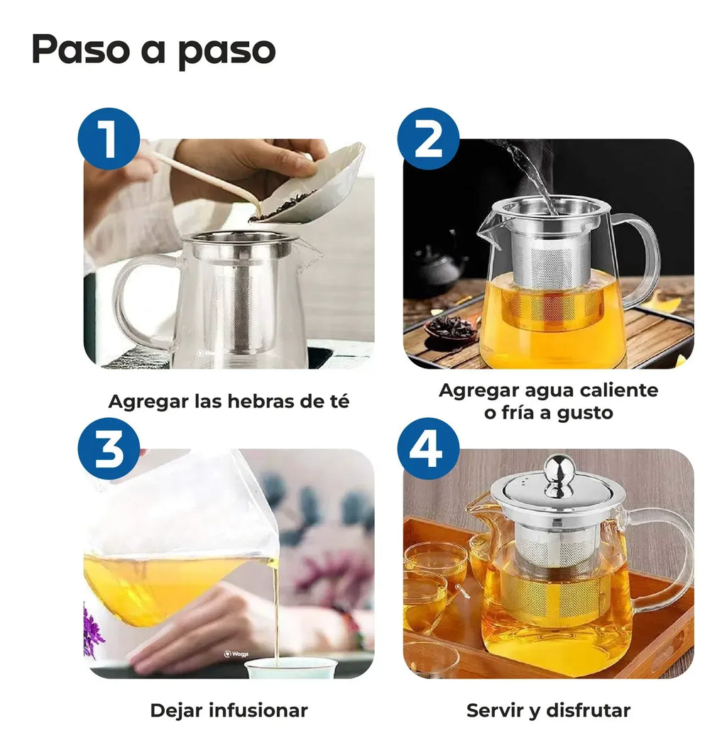 Tetera De Vidrio Termico Con Filtro Infusor Waggs Acero Inox 750ml
