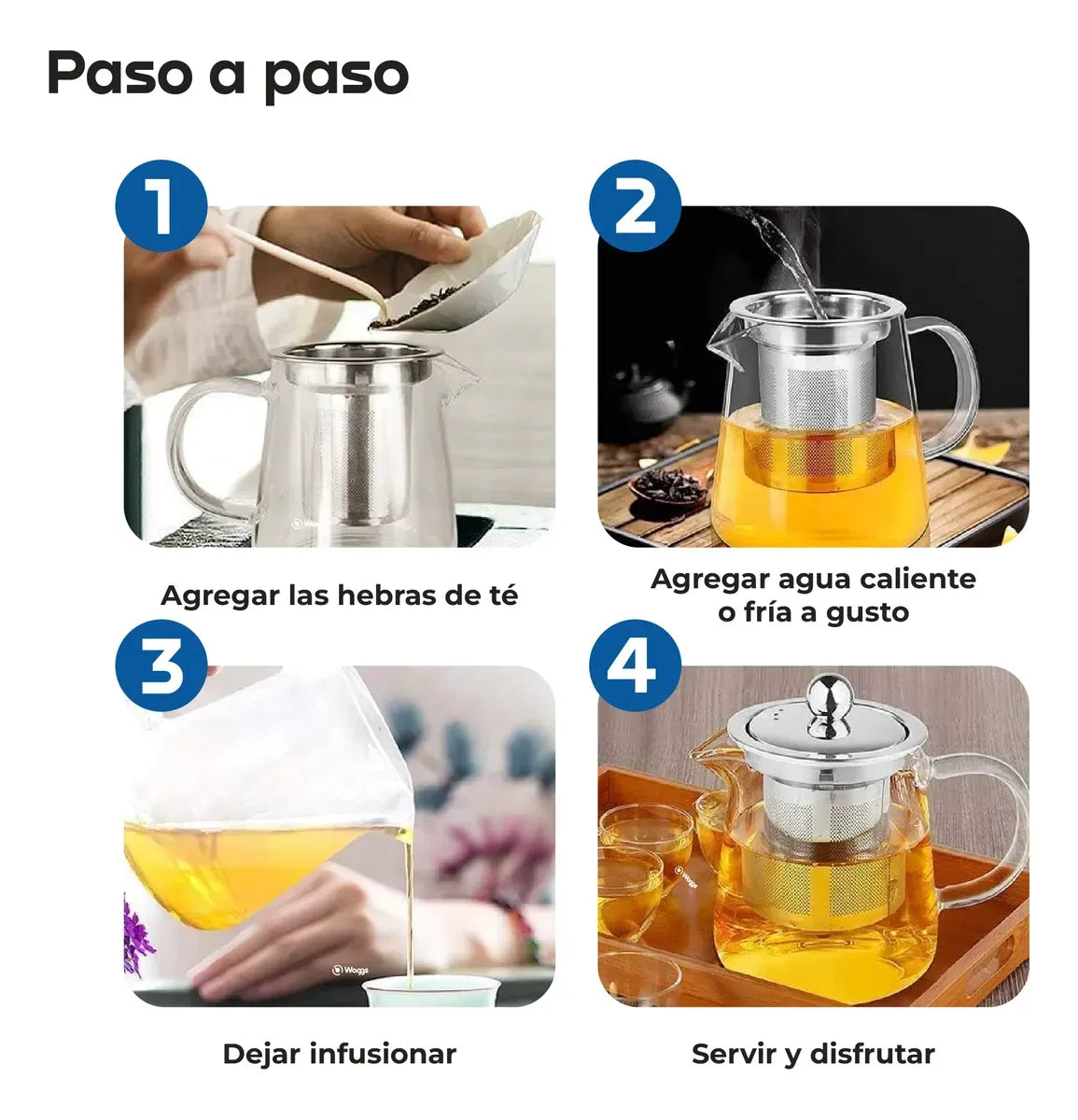 Tetera De Vidrio Termico Con Filtro Infusor Waggs Acero Inox 750ml