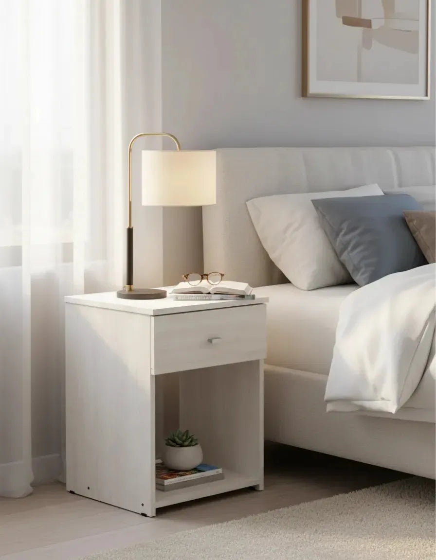 Mesa de Luz con Cajón y Correderas Metálicas 38cm - MDP 15mm Melamina