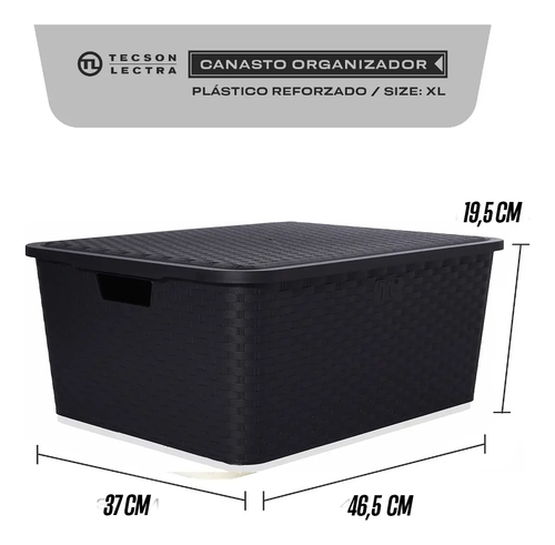Caja Organizadora Simil Rattan Grande Xl Pack Por 3