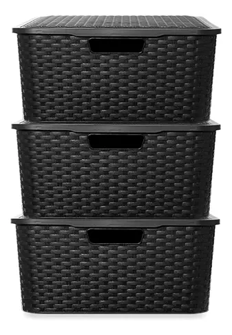 Caja Organizadora Simil Rattan Grande Xl Pack Por 3