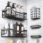 Set X5 Organizador Ducha Estante Bano Canasto Baño Adhesivo Negro
