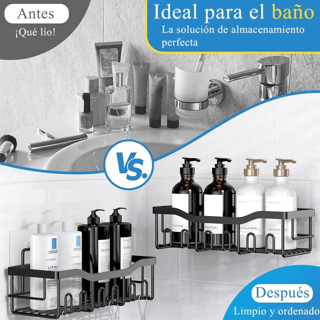 Set X5 Organizador Ducha Estante Bano Canasto Baño Adhesivo Negro