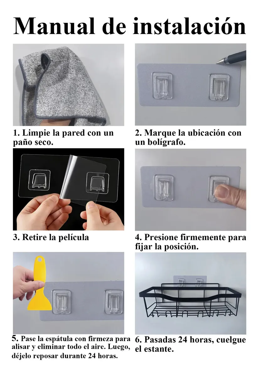 Set X5 Organizador Ducha Estante Bano Canasto Baño Adhesivo Negro