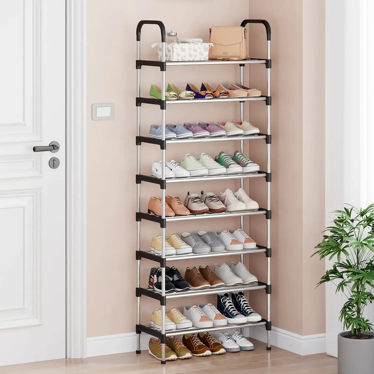 Zapateros Mueble Zapatos Organizador Zapatero De Metal Plateado De 8 Pisos