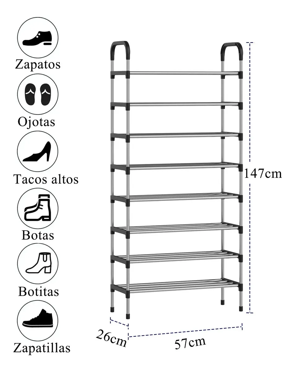 Zapateros Mueble Zapatos Organizador Zapatero De Metal Plateado De 8 Pisos