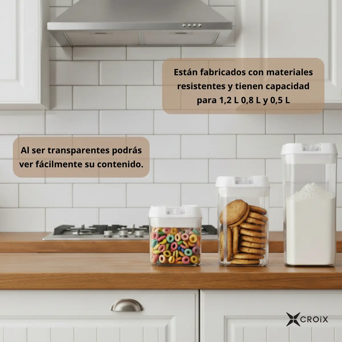 Set X6 Frascos Hermeticos Apilables Transparentes