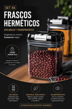 Set X6 Frascos Hermeticos Apilables Transparentes